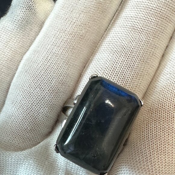 925 Sterling Silver Blue Labradorite Ring - Size 8.75 - Picture 6 of 12